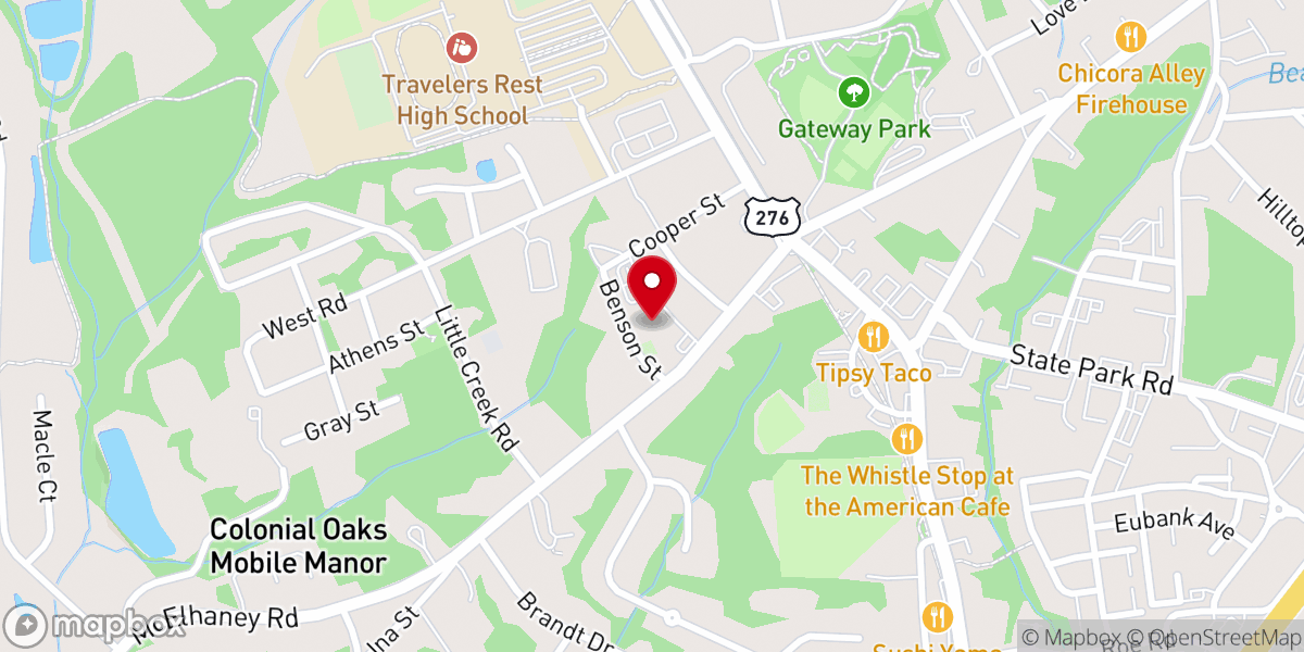 Map showing location of First Baptist Church Travelers Rest