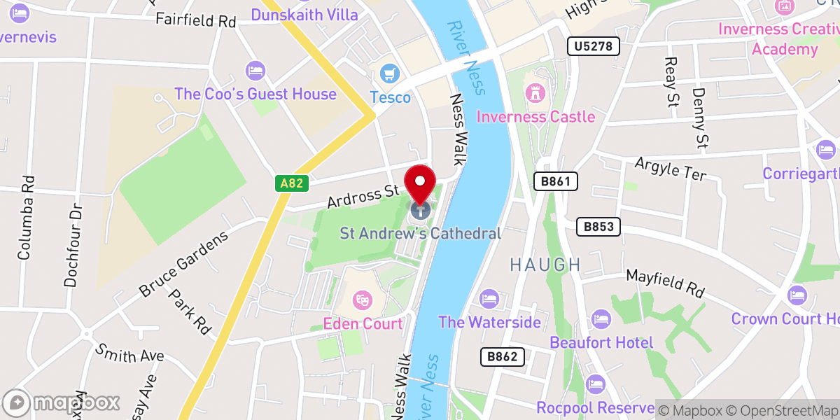 Map showing location of Inverness Cathedral, dedicated to St Andrew