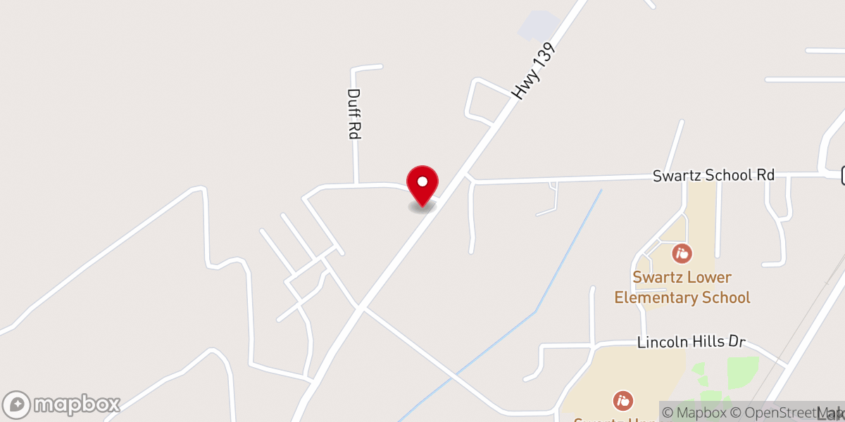 Map showing location of Swartz First Assembly of God
