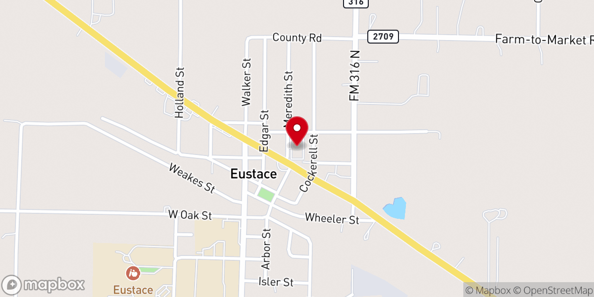 Map showing location of First Baptist Church of Eustace