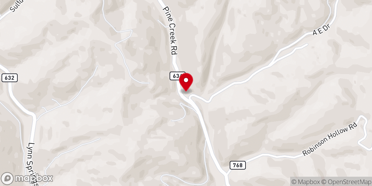 Map showing location of Pine Creek Pentecostal Holiness Church