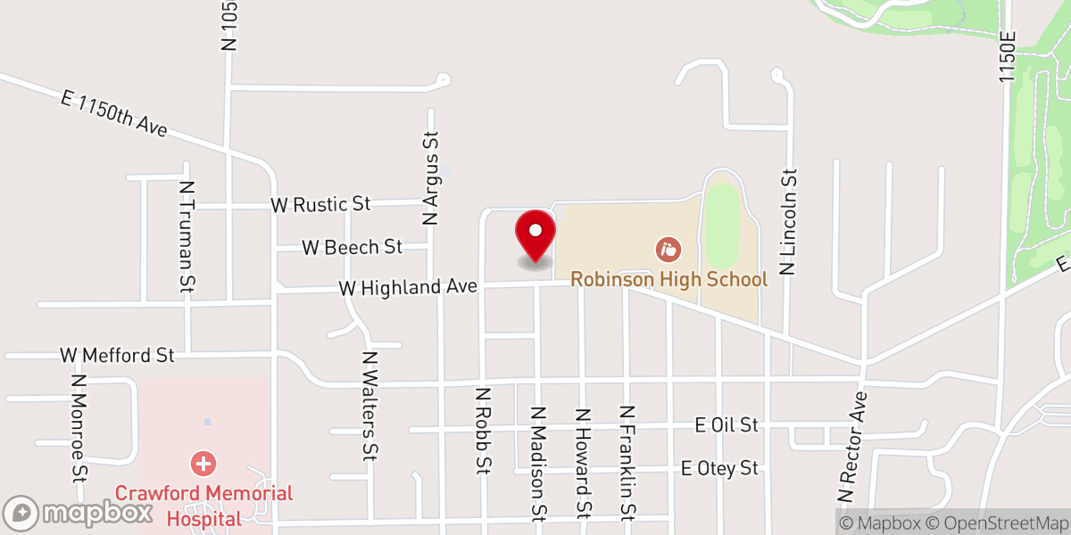 Map showing location of Highland Avenue Baptist Church