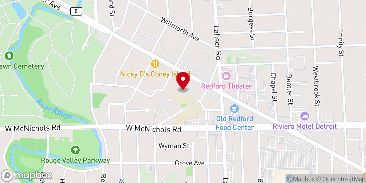Map showing location of Redford Evangelical Lutheran Church