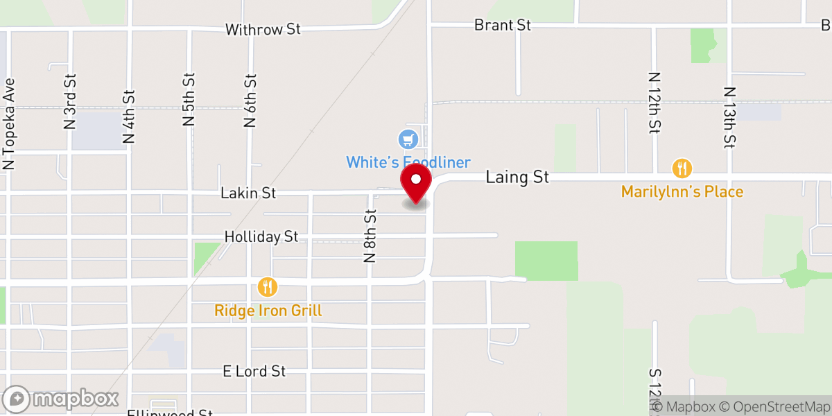 Map showing location of Flint Hills Baptist Church