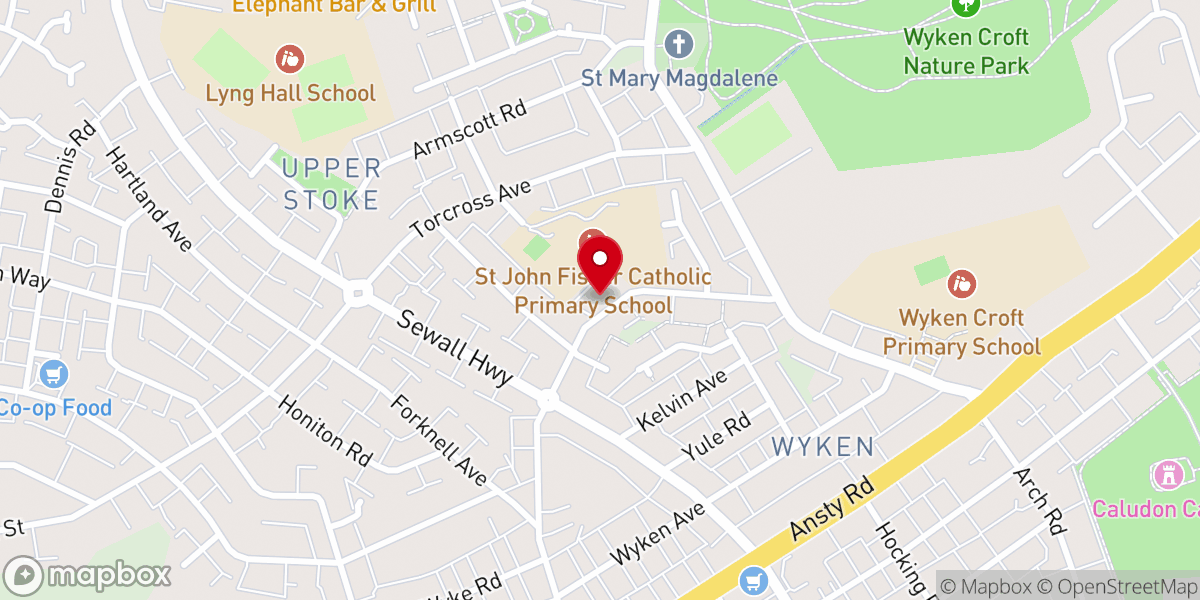 Map showing location of St John Fisher Catholic Church