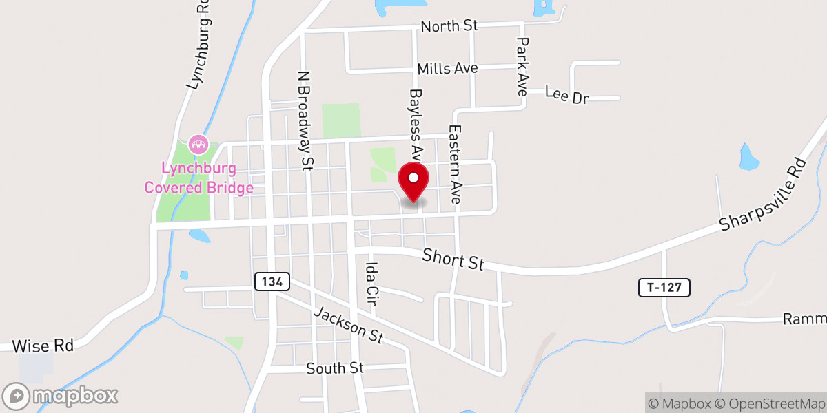 Map showing location of Pearl Street Church of Christ