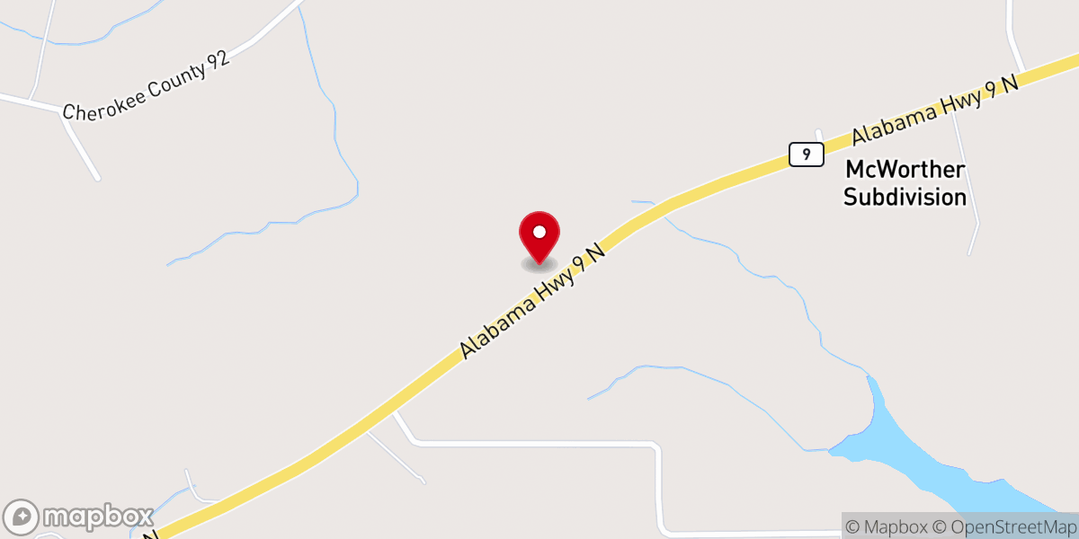 Map showing location of Cedar Bluff Church