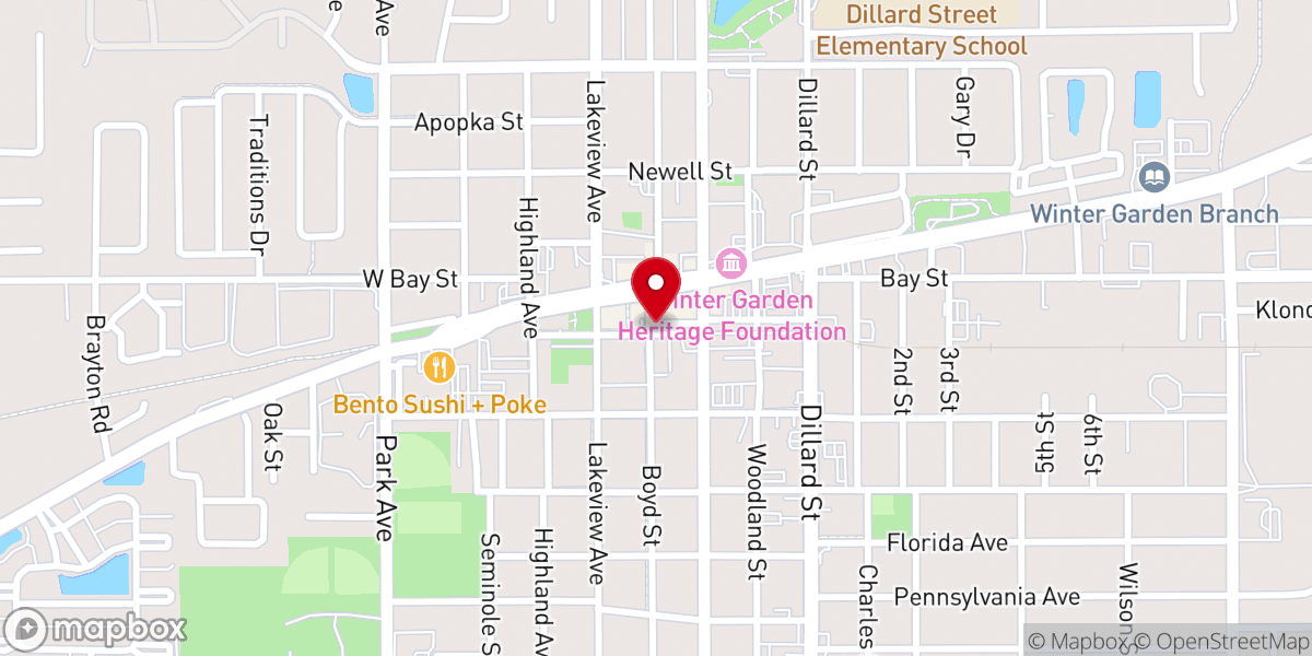 Map showing location of Central Florida Railroad Museum