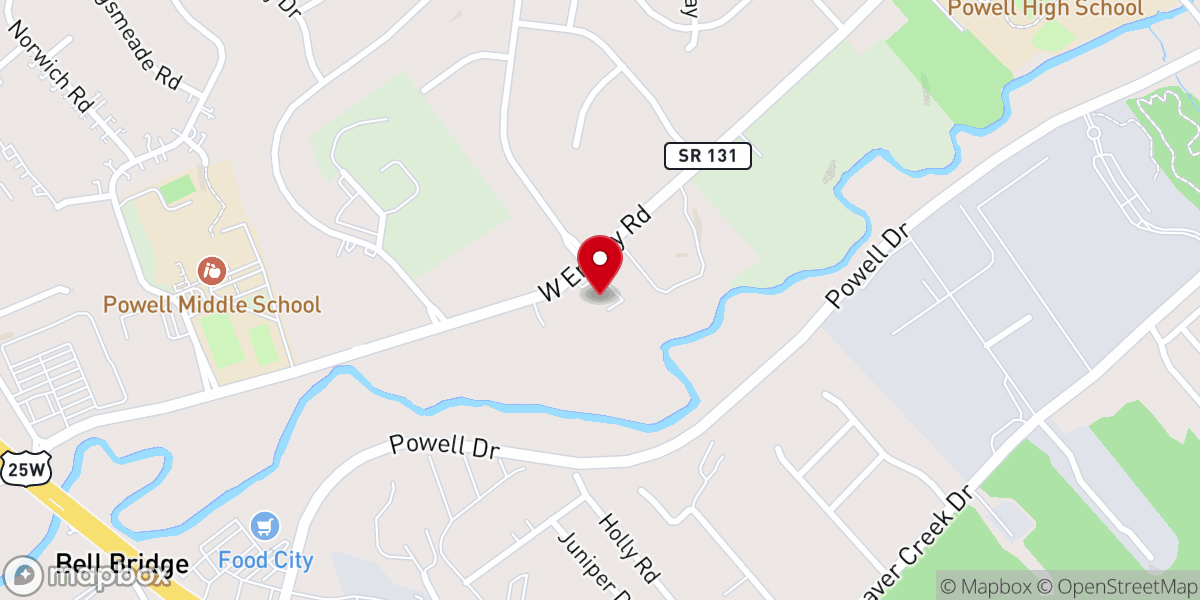 Map showing location of Powell Presbyterian Church