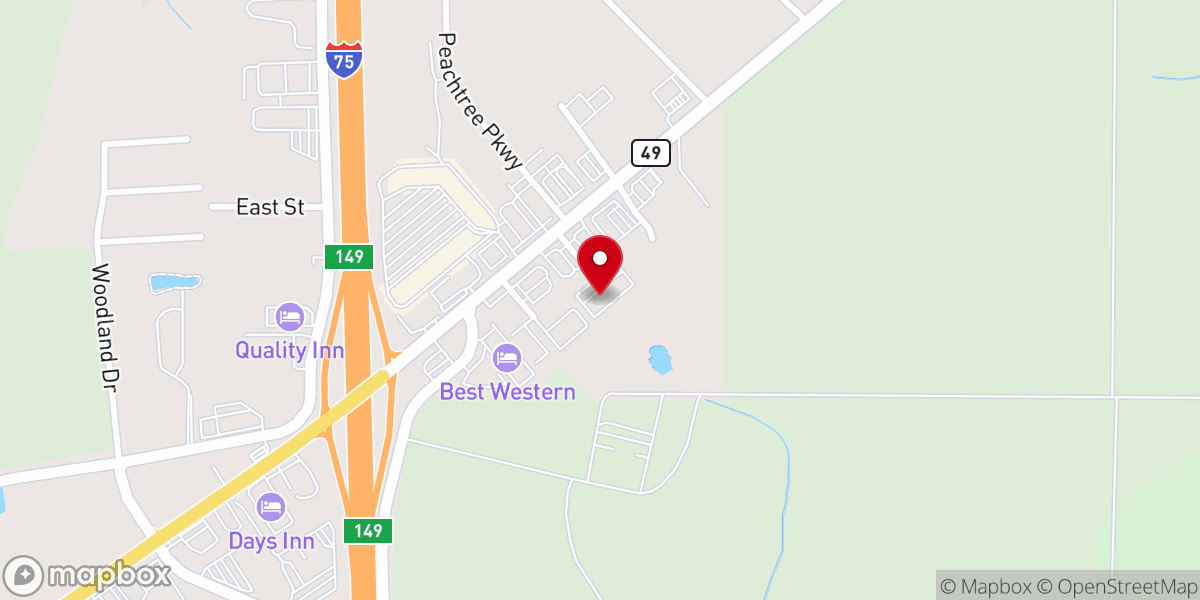 Map showing location of New Beginning of Life Church, 100 Hamilton Pointe Suite 120 Byron, Ga.