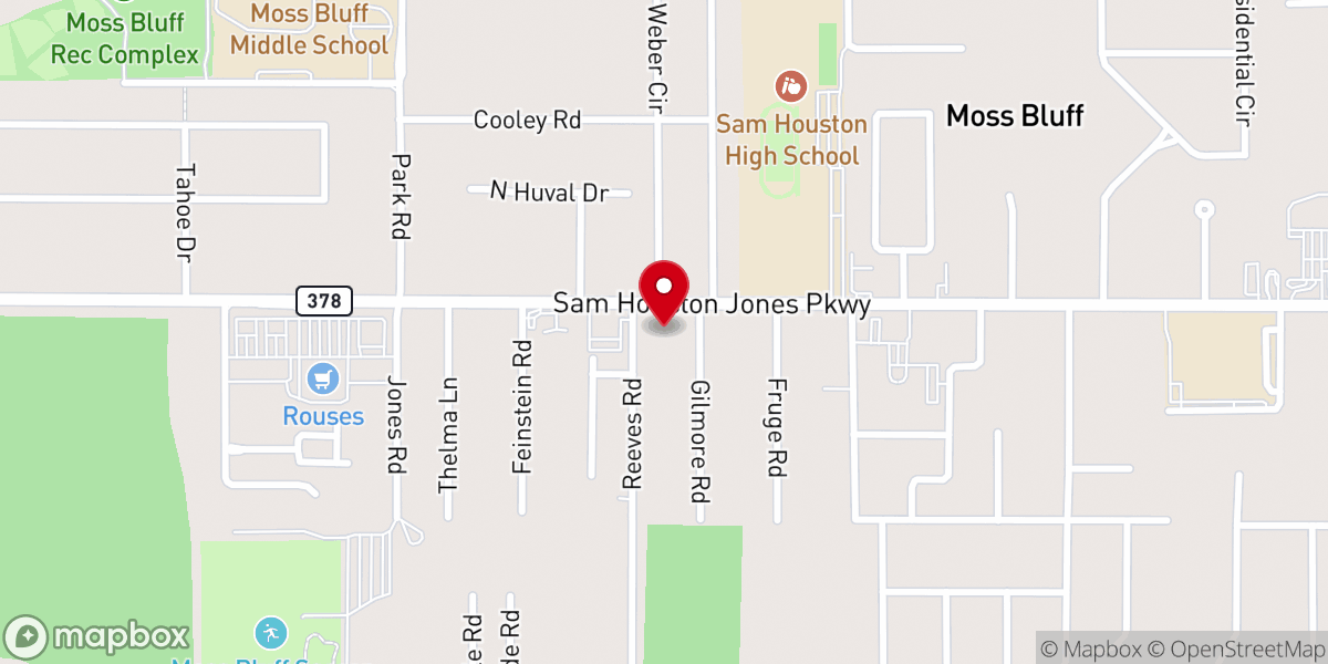 Map showing location of Moss Bluff Pentecostal Church