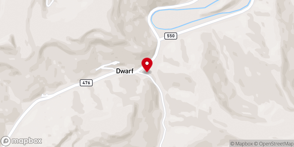 Map showing location of Dwarf Baptist Church