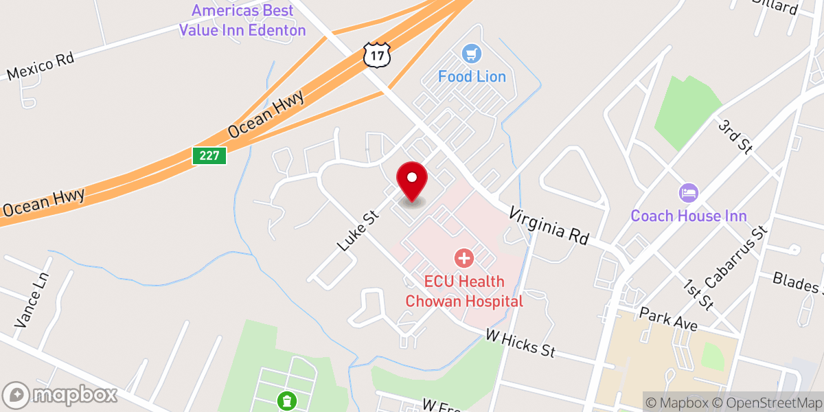 Map showing location of Edenton United Methodist Church