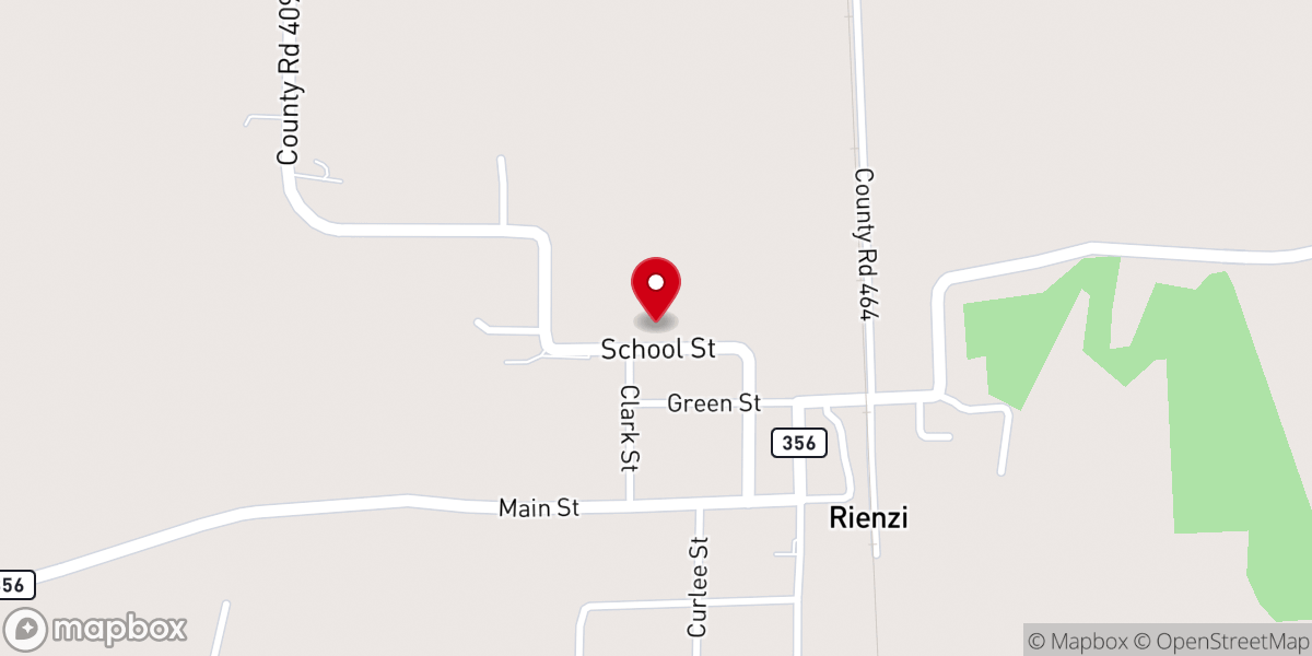 Map showing location of Rienzi Baptist Church