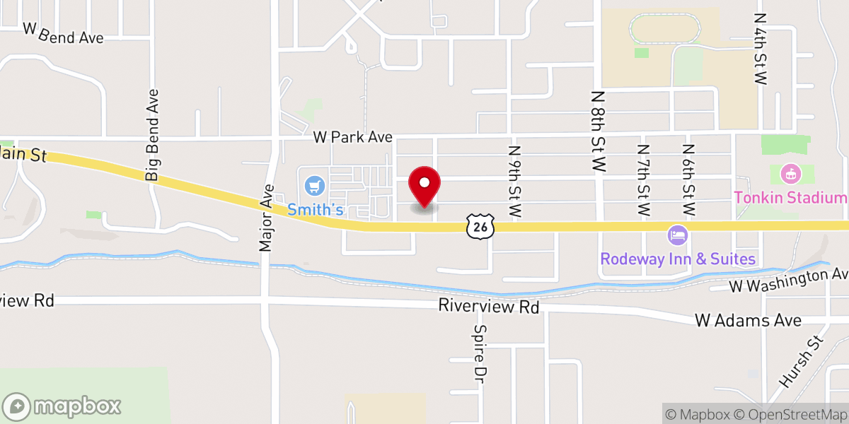 Map showing location of Hillcrest Baptist Church