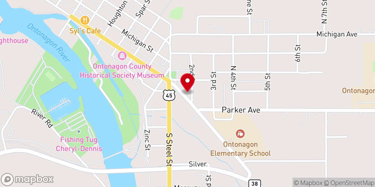 Map showing location of Ontonagon United Methodist Church