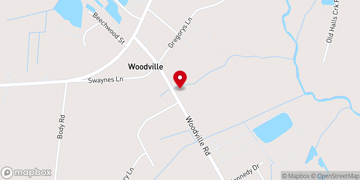 Map showing location of Woodville Baptist Church