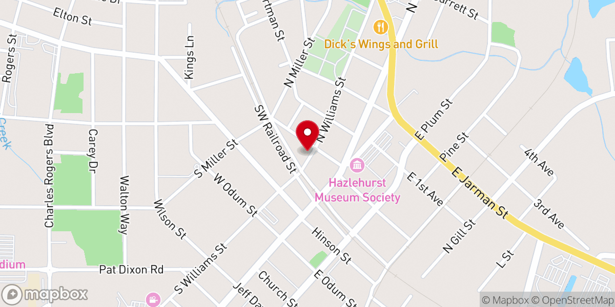 Map showing location of Hazlehurst Full Gospel Church