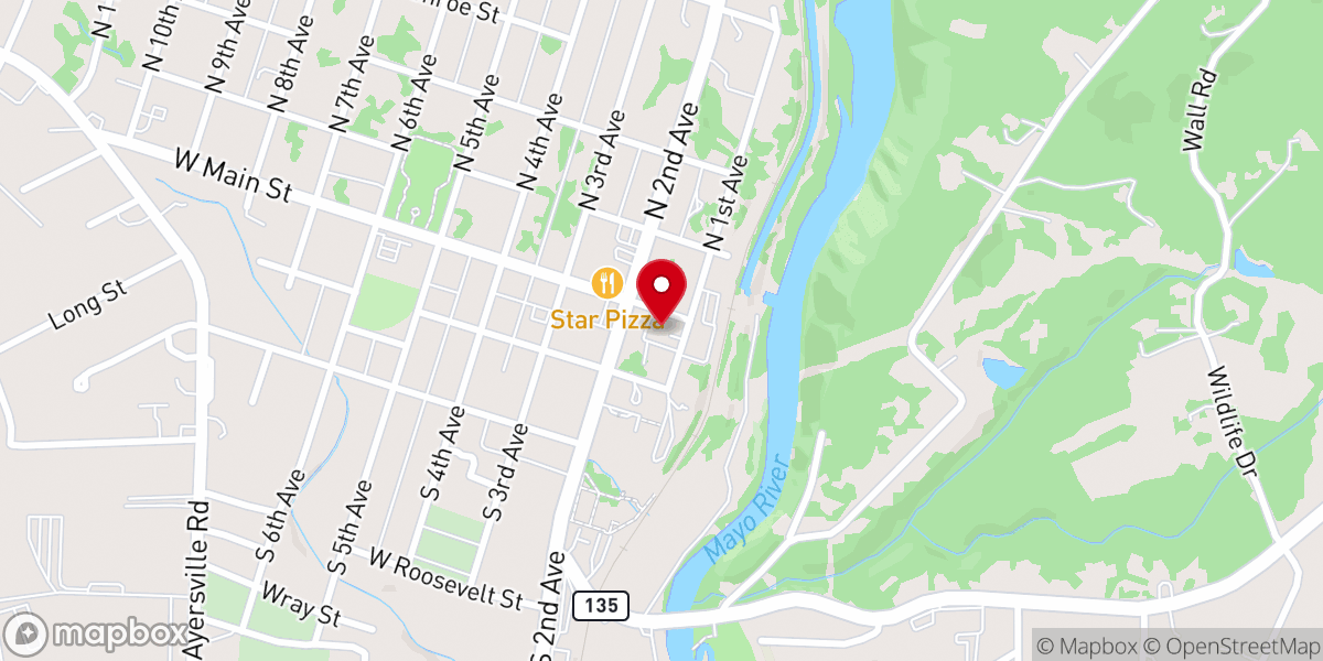 Map showing location of First Baptist Church-Mayodan Family Life Center