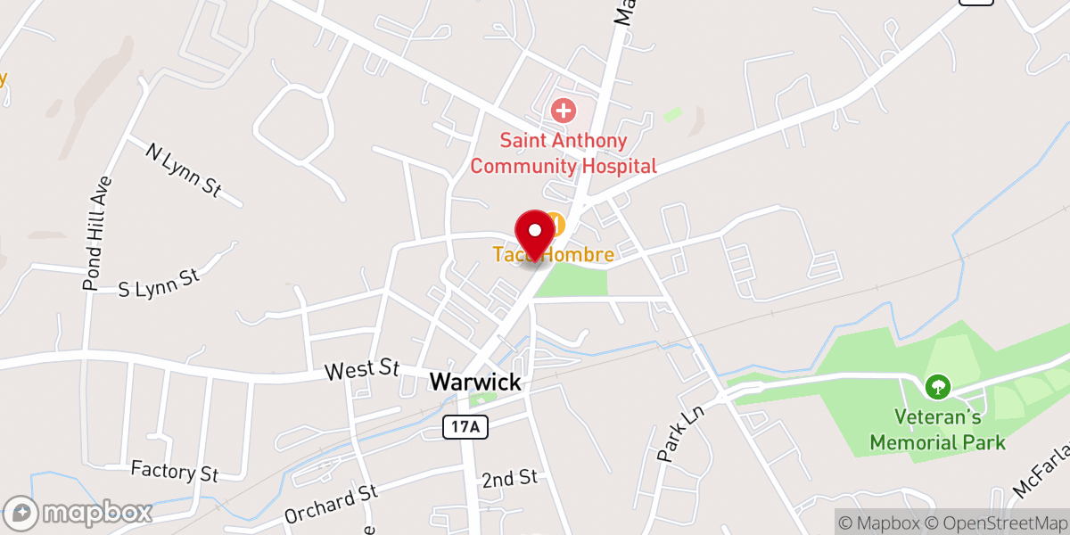 Map showing location of Warwick Valley Chamber of Commerce
