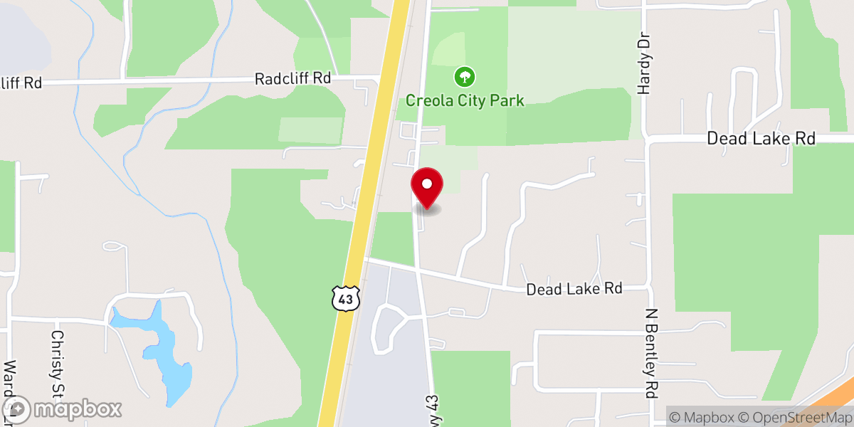 Map showing location of Creola First Baptist Church