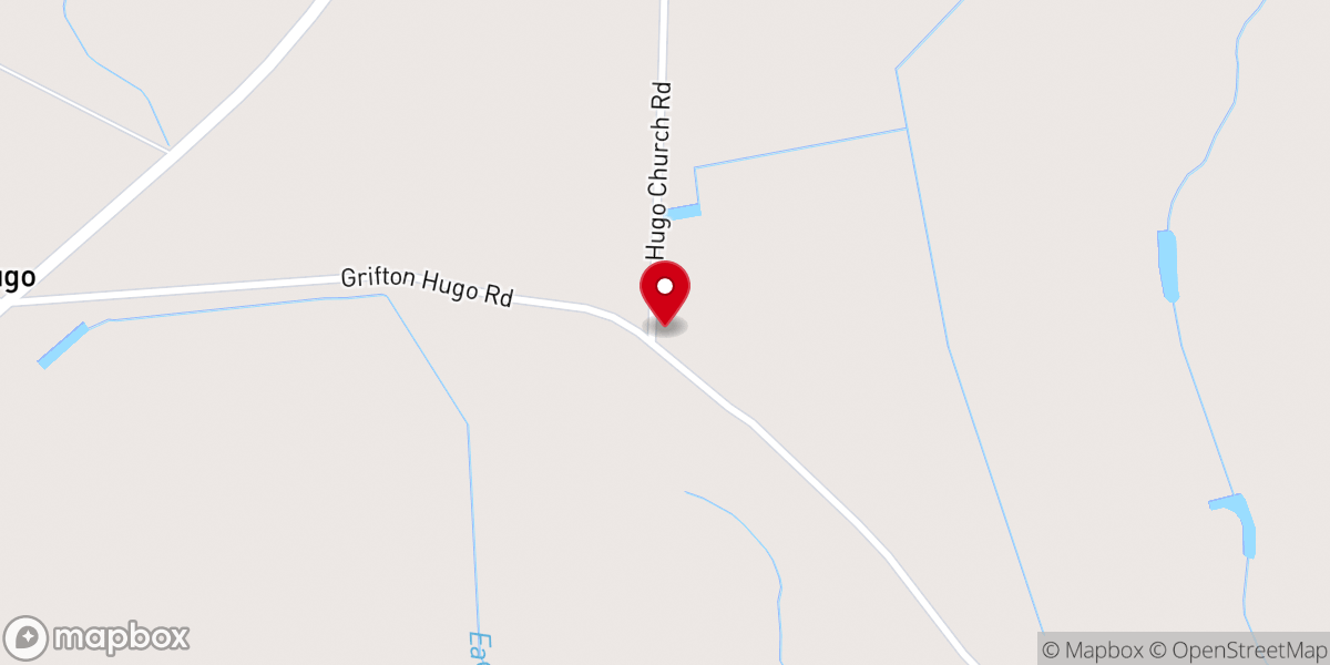 Map showing location of Hugo Free Will Baptist Church