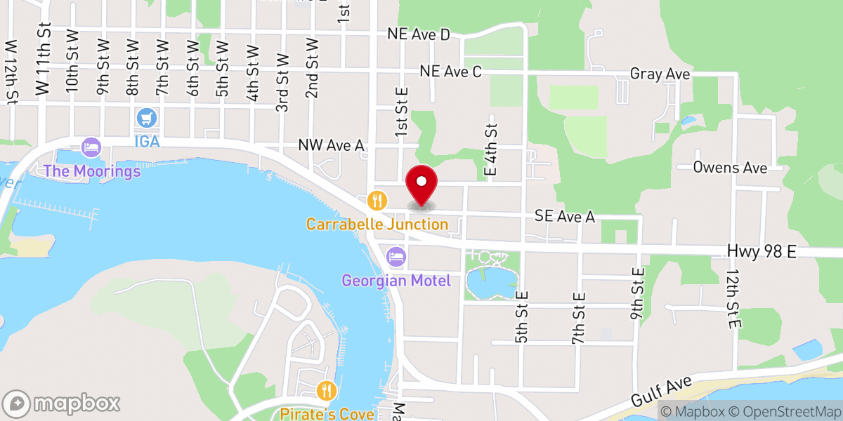 Map showing location of First Baptist Church of Carrabelle