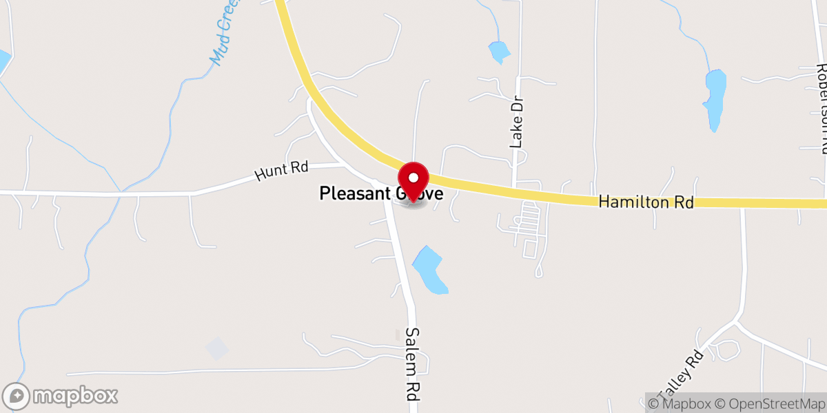 Map showing location of Pleasant Grove Community Church