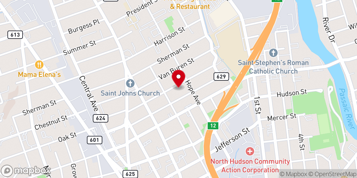 Map showing location of River church of Passaic