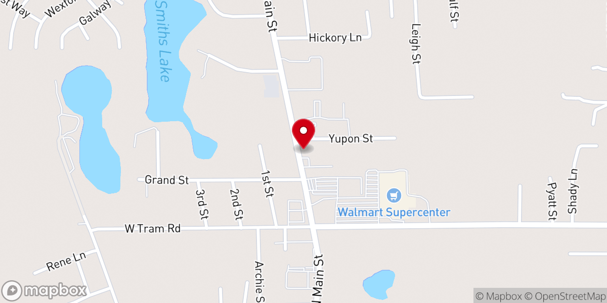 Map showing location of North Main Church of Christ