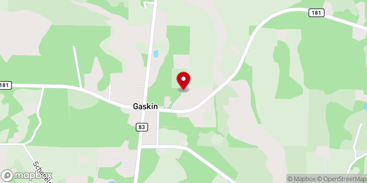 Map showing location of Gaskin First Baptist Church