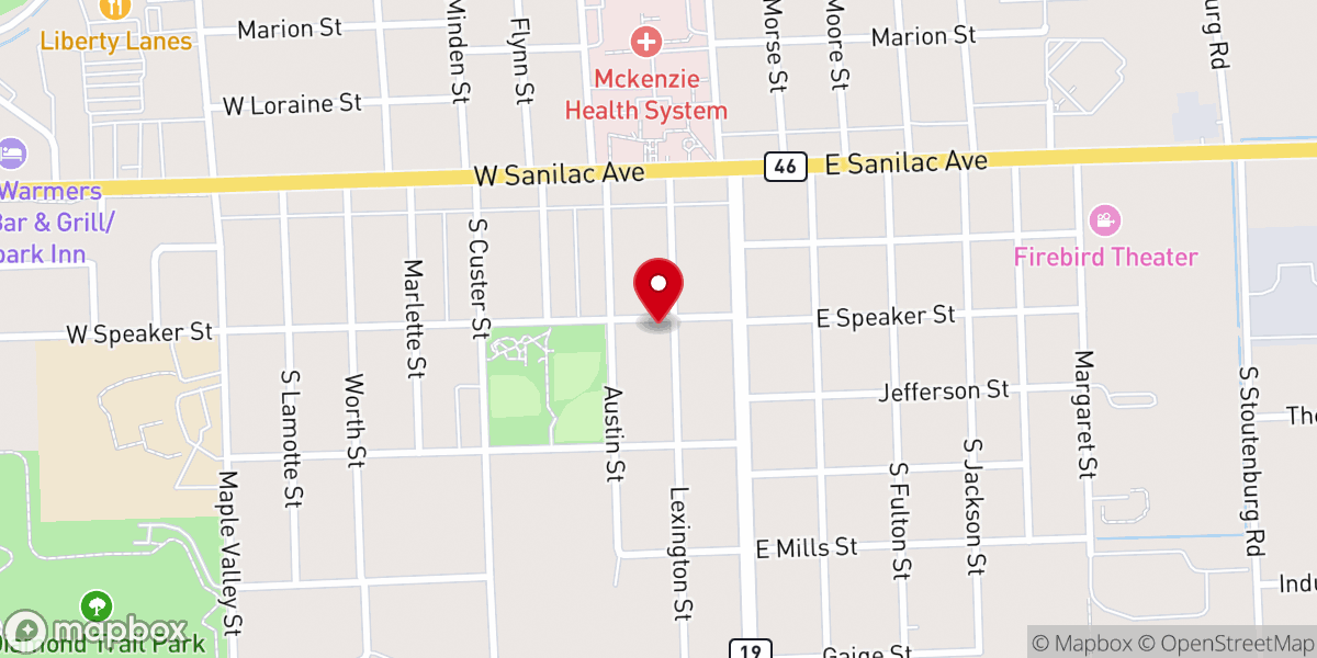 Map showing location of Sandusky Presbyterian Church