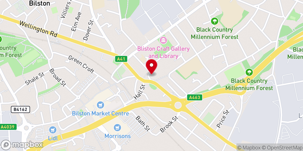 Map showing location of Bilston Methodist Church