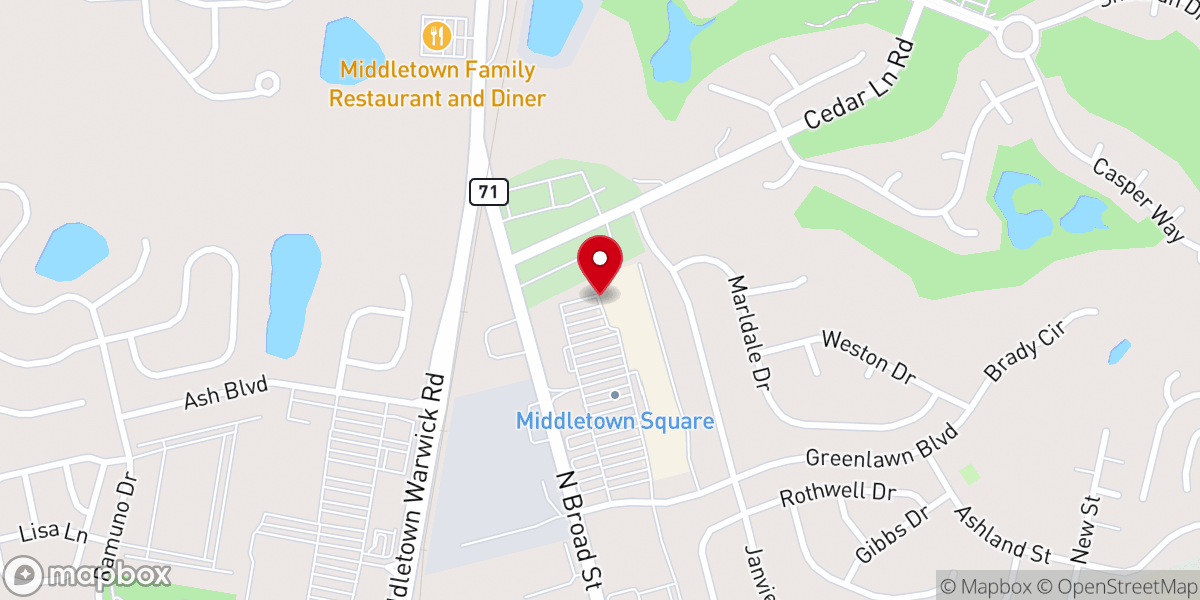 Map showing location of Mid County Lanes and Entertainment