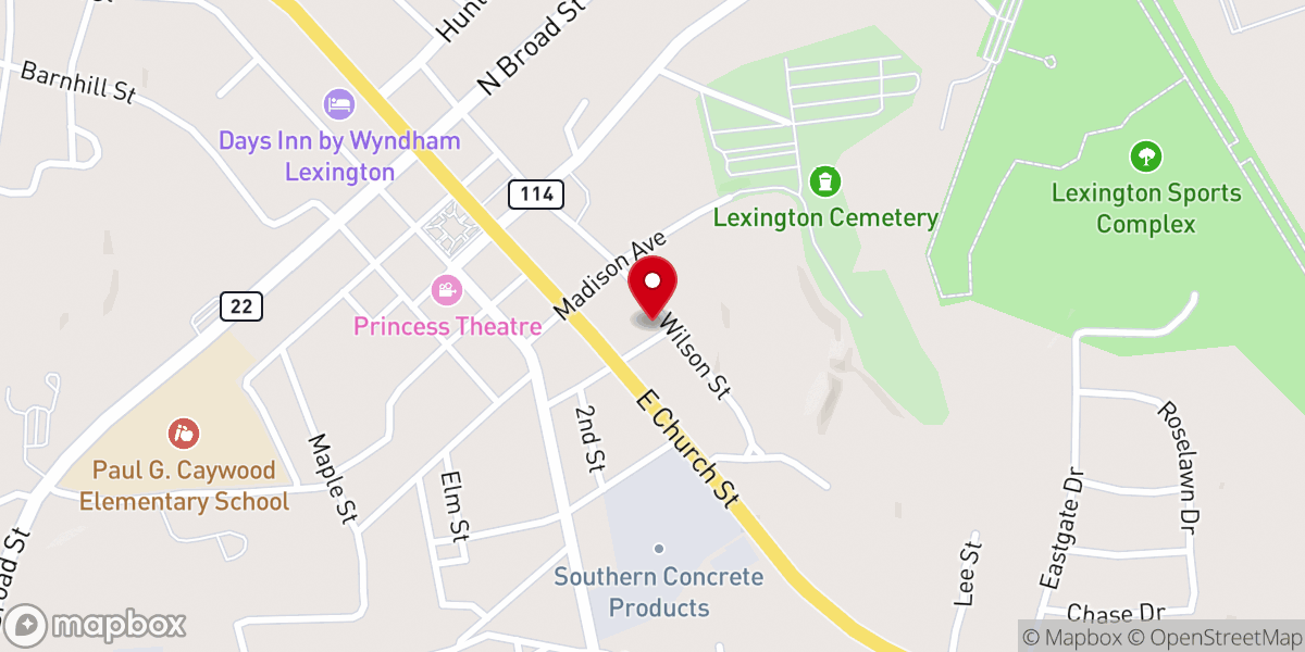 Map showing location of Pilgrim Rest Baptist Church