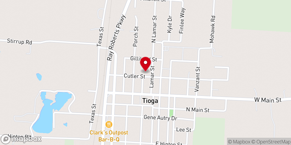 Map showing location of NewLife Church Tioga TX