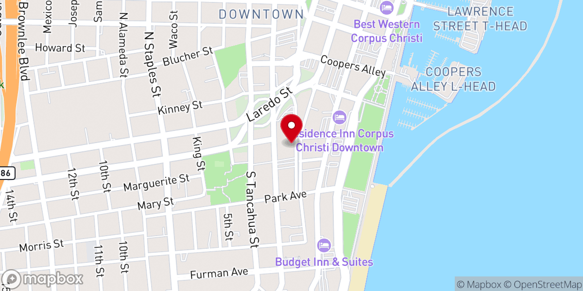 Map showing location of First Presbyterian Church of Corpus Christi