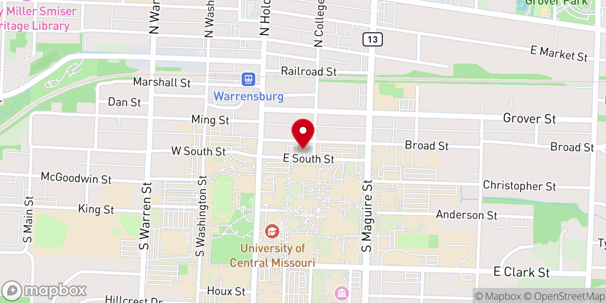 Map showing location of Valor Church Warrensburg