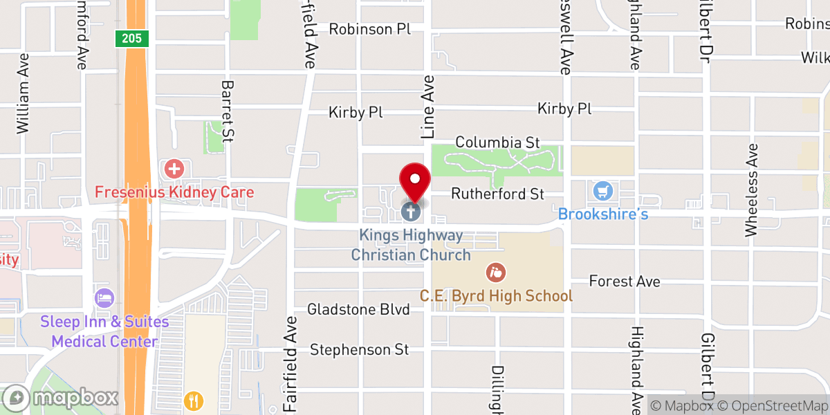 Map showing location of Kings Highway Christian Church