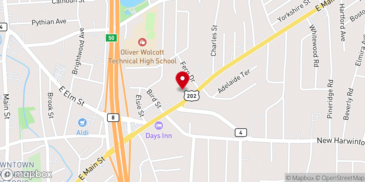 Map showing location of Iglesia de Dios en Torrington
