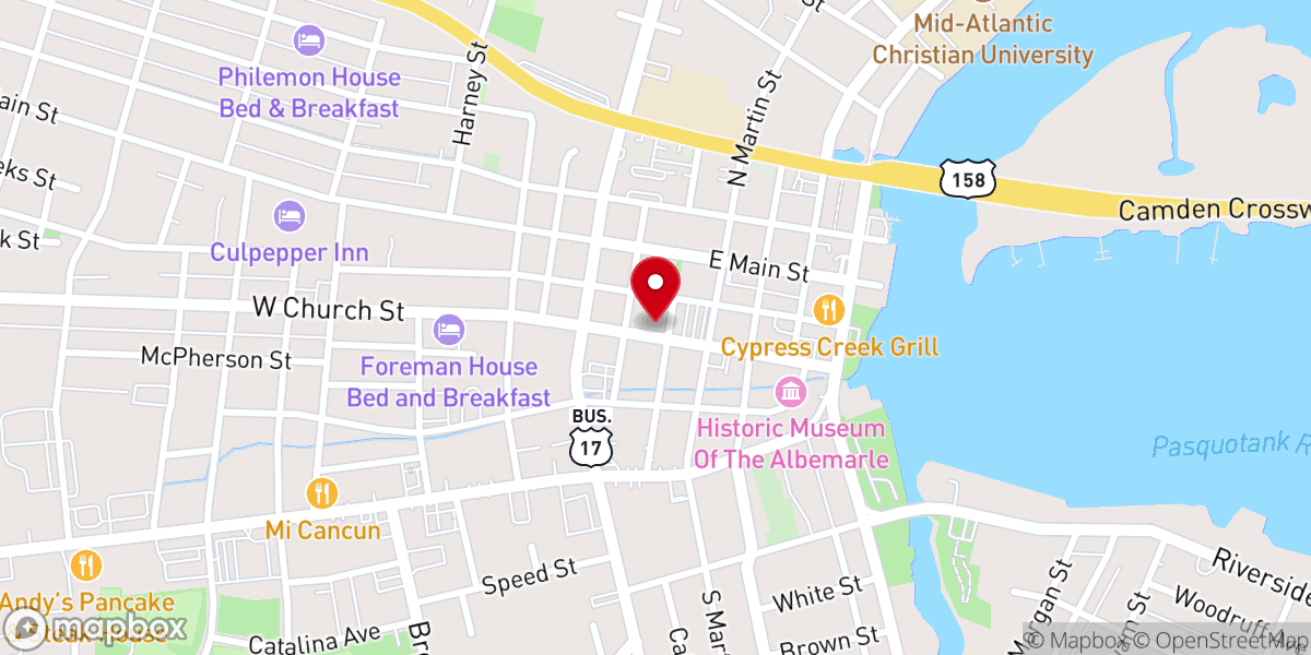 Map showing location of Elizabeth City Downtown Inc