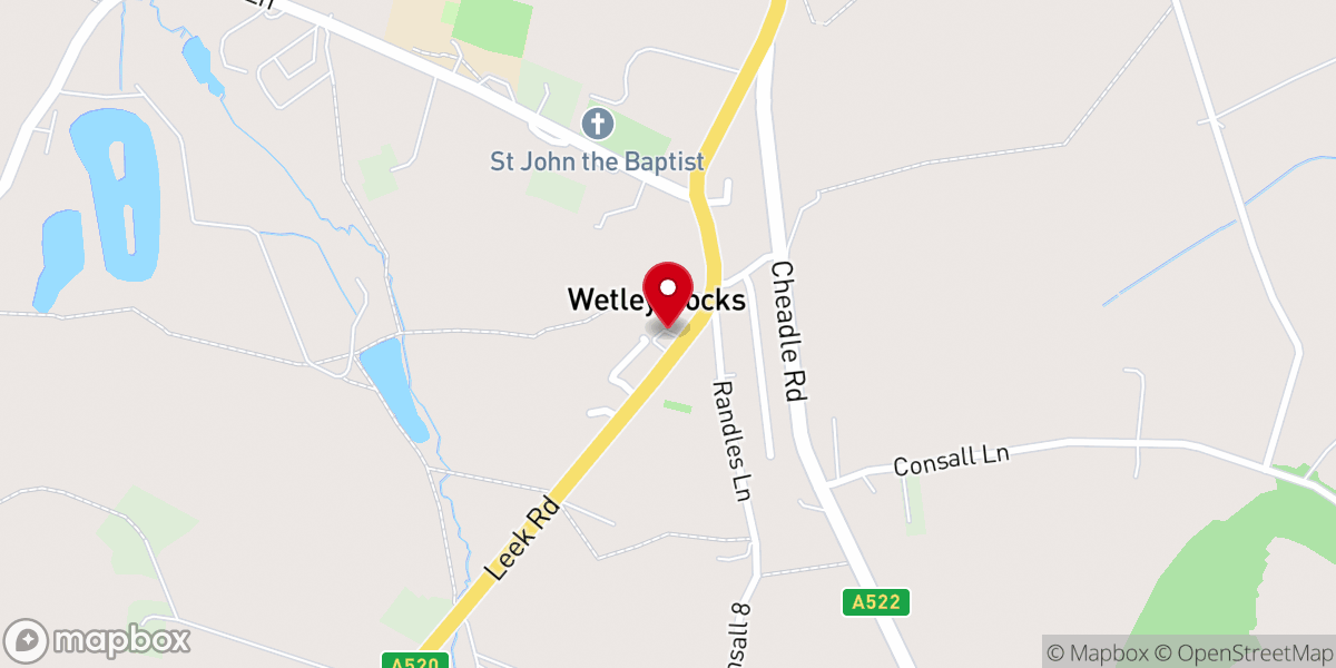 Map showing location of Wetley Rocks Methodist Church