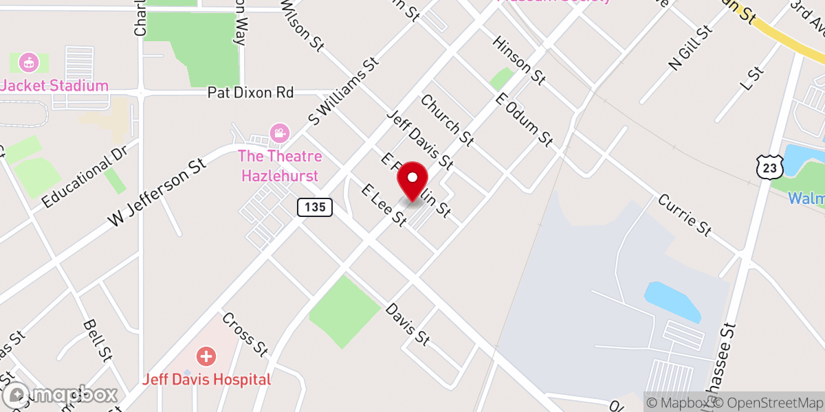 Map showing location of Hazlehurst Church of God