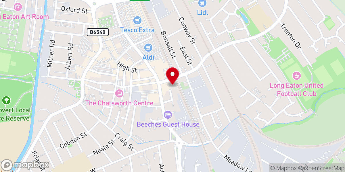 Map showing location of Long Eaton Baptist Church