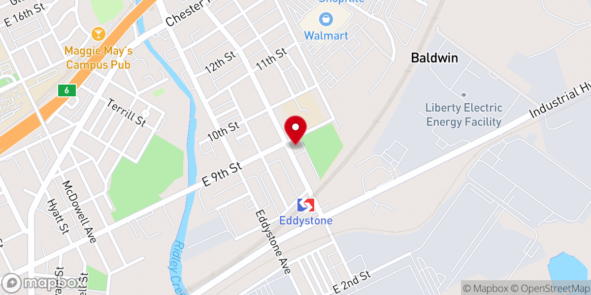 Map showing location of Eddystone United Methodist Church