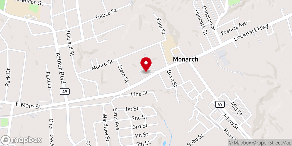 Map showing location of Mon-Aetna Baptist Church