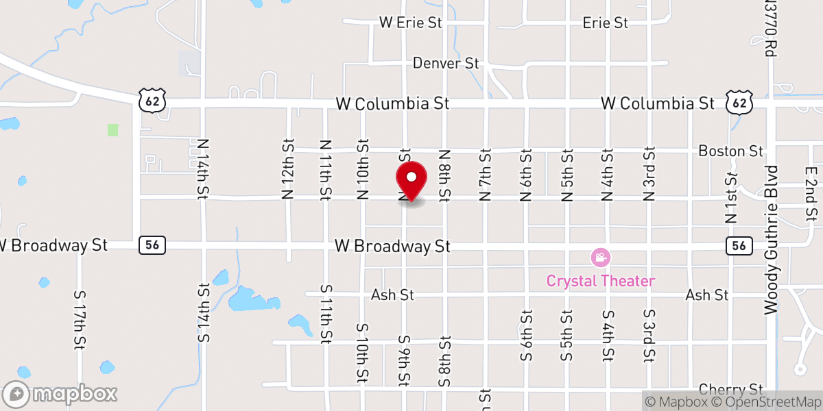 Map showing location of Okemah Landmark Missionary Baptist Church