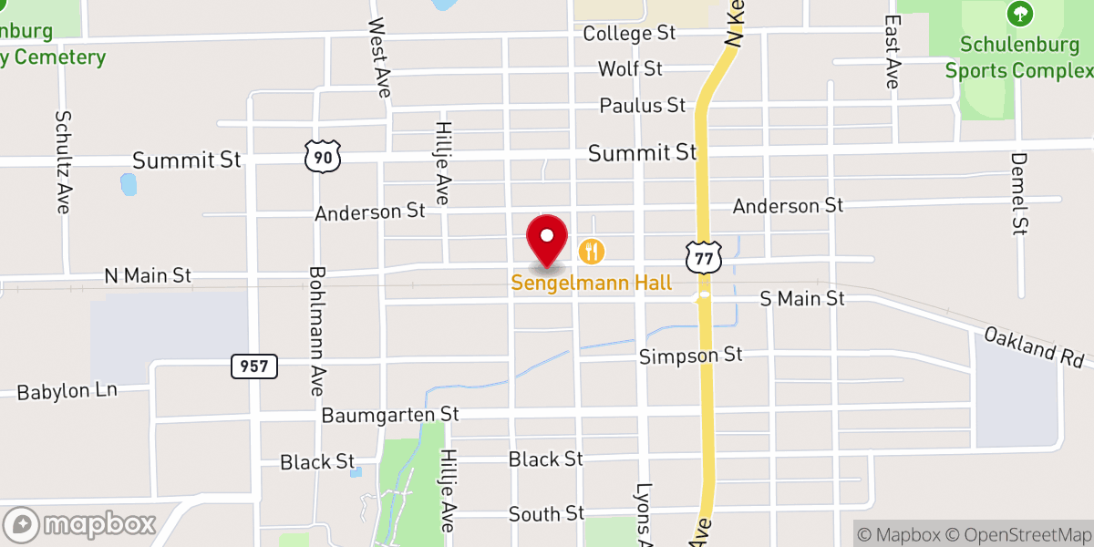 Map showing location of Schulenburg Chamber of Commerce