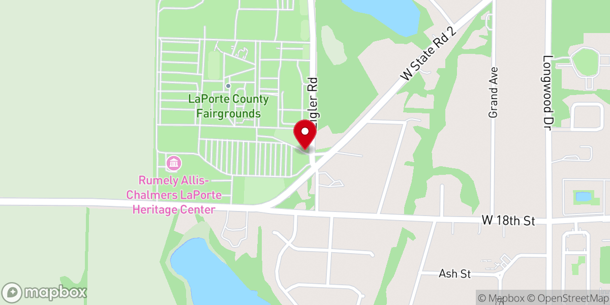 Map showing location of LaPorte County Fairgrounds