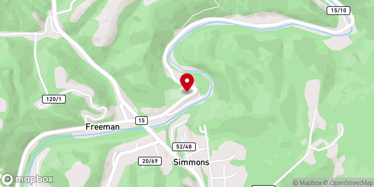 Map showing location of Freeman Community Baptist Church